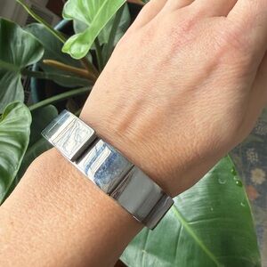 Silver-Tone Metallic Hinged Cuff Bangle Bracelet